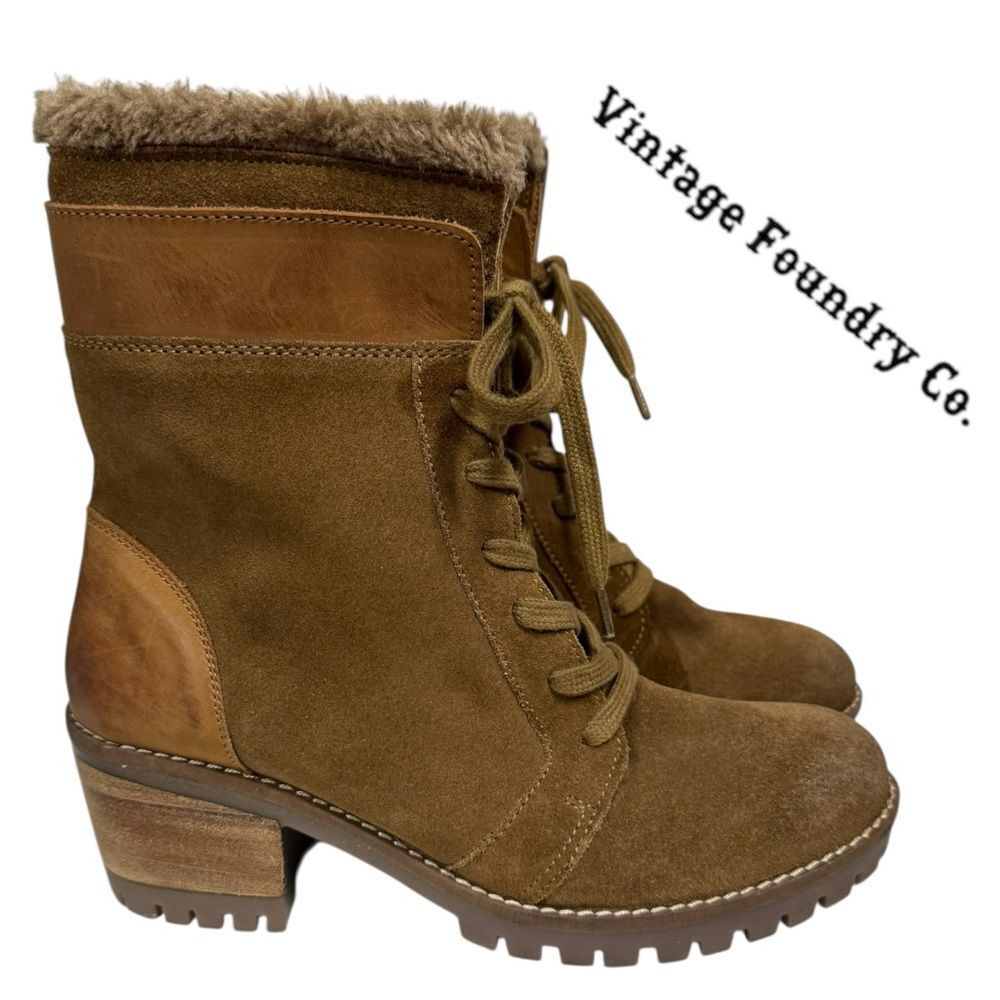 Vintage Foundry Co Company Women's Brown Suede Heeled Moto Ankle Boots 8